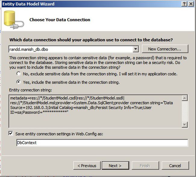 Entity data model wizard
